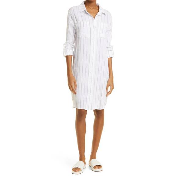 NEW MONROW pinstripe gauze shirtdress in white - Picture 1 of 3